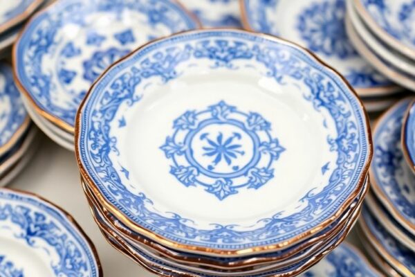 Soucoupes en faïence bleues et blanches assorties